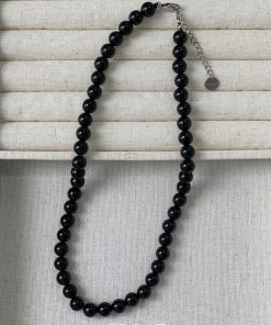 Minimalist Black Agate Beaded Choker Necklace for Women - High-End French Handmade Floating Design