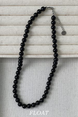 Minimalist Black Agate Beaded Choker Necklace for Women - High-End French Handmade Floating Design