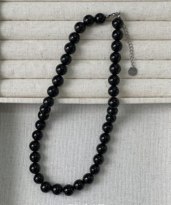 Minimalist Black Agate Beaded Choker Necklace for Women - High-End French Handmade Floating Design