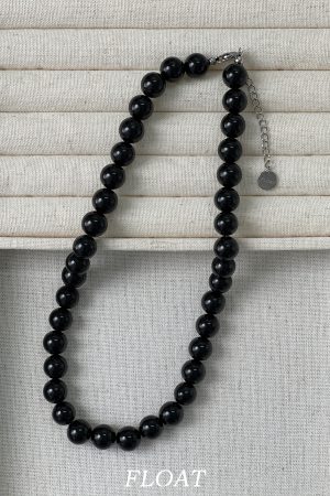 Minimalist Black Agate Beaded Choker Necklace for Women - High-End French Handmade Floating Design