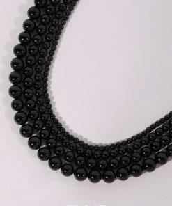 Minimalist Black Agate Beaded Choker Necklace for Women - High-End French Handmade Floating Design