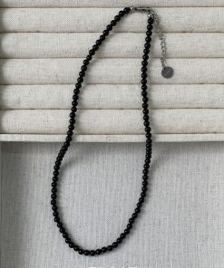 Minimalist Black Agate Beaded Choker Necklace for Women - High-End French Handmade Floating Design