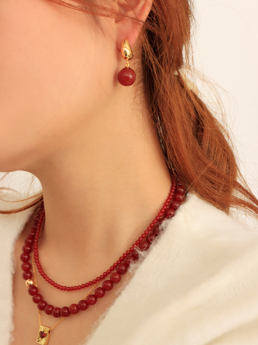 Minimalist Black Agate Tiger Eye Stone Round Ball Pendant Earrings - Retro European American Style Gold-Plated Jewelry Minimalist Black Agate Tiger Eye Stone Round Ball Pendant Earrings - Retro European American Style Gold-Plated Jewelry