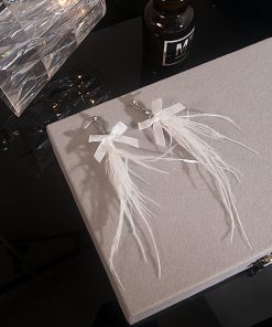 Minimalist Black and White Feather Tassel Drop Earrings for Women, Super Fairy Style, Baroque-Inspired for Autumn and Winter Fashion