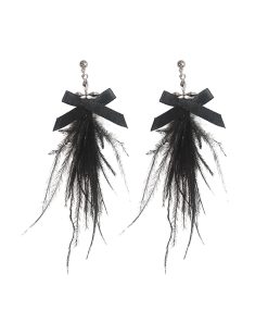 Minimalist Black and White Feather Tassel Drop Earrings for Women, Super Fairy Style, Baroque-Inspired for Autumn and Winter Fashion