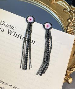 Minimalist Black Clavicle Chain Necklace with Big Eye Element and Crystal Inlay - 2025 European American Trendy Jewelry