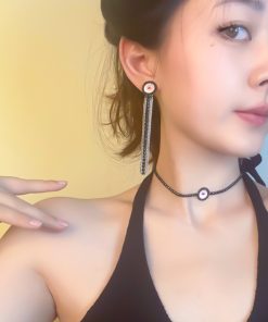 Minimalist Black Clavicle Chain Necklace with Big Eye Element and Crystal Inlay - 2025 European American Trendy Jewelry