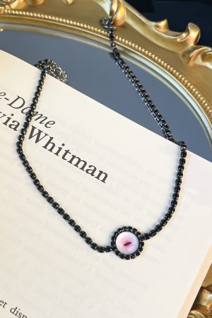 Minimalist Black Clavicle Chain Necklace with Big Eye Element and Crystal Inlay - 2025 European American Trendy Jewelry
