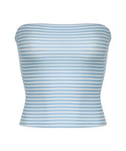 Minimalist Blue Striped Backless Strapless Crop Top - Women's Fitted Knitted Summer Shirt, Casual Y2K Style