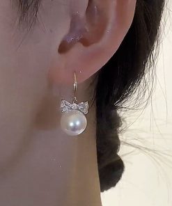 Minimalist Bowknot Zircon Pearl Drop Earrings â€“ Japanese & Korean Trendy Fashion for Women, Exquisite & Versatile Jewelry