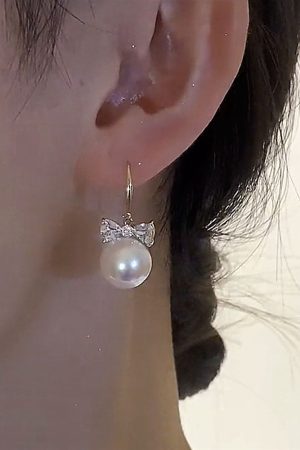 Minimalist Bowknot Zircon Pearl Drop Earrings â€“ Japanese & Korean Trendy Fashion for Women, Exquisite & Versatile Jewelry