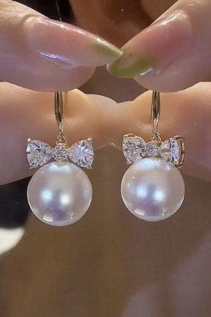 Minimalist Bowknot Zircon Pearl Drop Earrings â€“ Japanese & Korean Trendy Fashion for Women, Exquisite & Versatile Jewelry