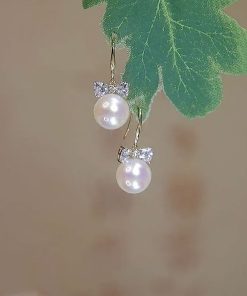 Minimalist Bowknot Zircon Pearl Drop Earrings â€“ Japanese & Korean Trendy Fashion for Women, Exquisite & Versatile Jewelry