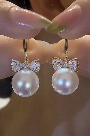 Minimalist Bowknot Zircon Pearl Drop Earrings â€“ Japanese & Korean Trendy Fashion for Women, Exquisite & Versatile Jewelry