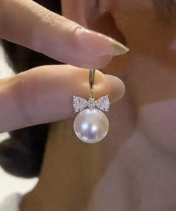 Minimalist Bowknot Zircon Pearl Drop Earrings â€“ Japanese & Korean Trendy Fashion for Women, Exquisite & Versatile Jewelry