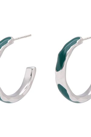 Minimalist C-Shaped Earrings for Women, Retro Floating Design with Dark Green Accents, 925 Silver Metal Texture Ear Accessories