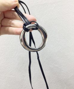 Minimalist Casual Elegant Metal Circle Shape PU Leather Adjustable Necklace Pendant Sweater Chain Jewelry - Trendy Y2K Style