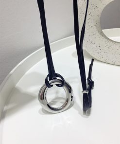 Minimalist Casual Elegant Metal Circle Shape PU Leather Adjustable Necklace Pendant Sweater Chain Jewelry - Trendy Y2K Style