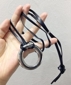 Minimalist Casual Elegant Metal Circle Shape PU Leather Adjustable Necklace Pendant Sweater Chain Jewelry - Trendy Y2K Style