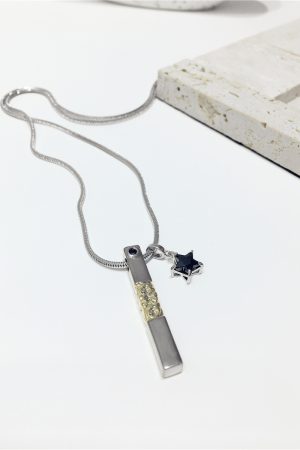 Minimalist Cold Style Irregular Texture Black Diamond Star Necklace - Three-Dimensional Five-Pointed Clavicle Chain Pendant Accessory