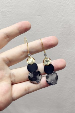 Minimalist Contrasting Color Black Metal Round Hook Earrings for Slimming Face - 2025 Niche Design Fashion Accessories