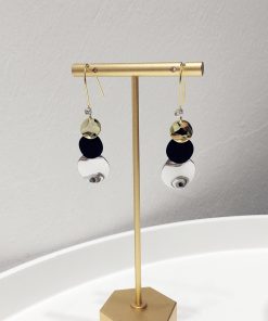 Minimalist Contrasting Color Black Metal Round Hook Earrings for Slimming Face - 2025 Niche Design Fashion Accessories