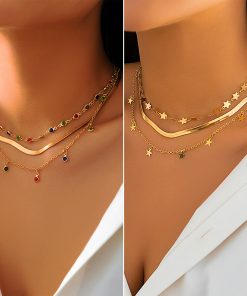 Minimalist Crystal Star-Shaped Clavicle Necklace with Snake Bone Chain - High-End European and American Jewelry for Stylish Girls