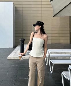 Minimalist Cut Strapless Top | Quiet Luxury Aesthetic Slim Fit Stretch Style