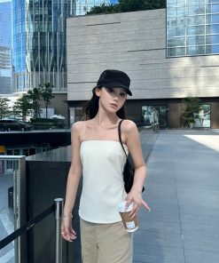 Minimalist Cut Strapless Top | Quiet Luxury Aesthetic Slim Fit Stretch Style