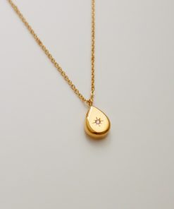 Minimalist Diamond-Inlaid Teardrop Necklace - French Elegance for Commuting, Versatile and Colorfast Texture