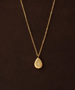 Minimalist Diamond-Inlaid Teardrop Necklace - French Elegance for Commuting, Versatile and Colorfast Texture