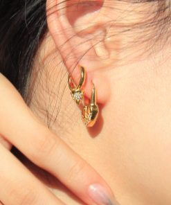 Minimalist French Retro Gold-Plated Heart Lock Ear Clip Earrings with Diamond Studs for Women - European and American Style