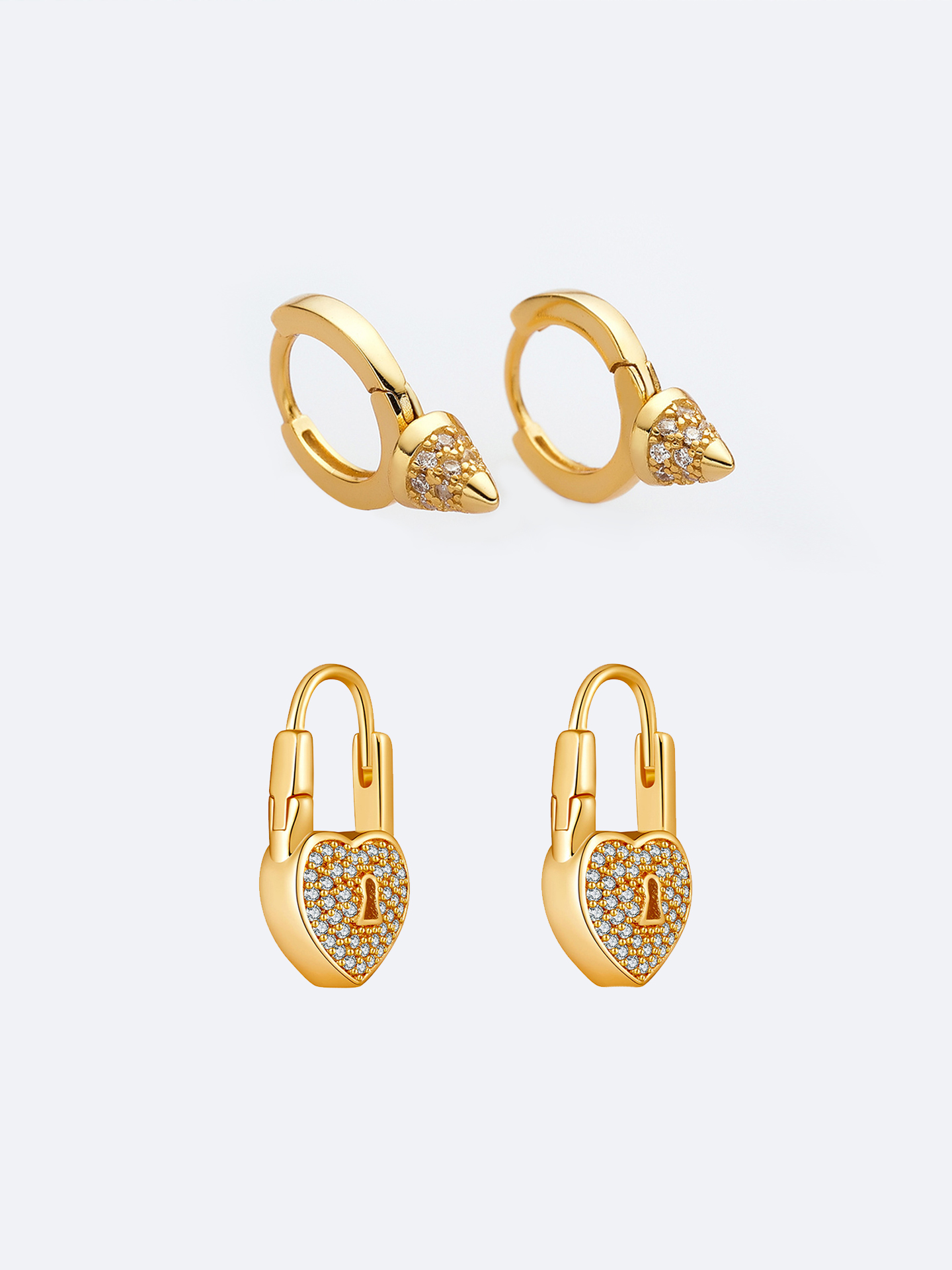 Minimalist French Retro Gold-Plated Heart Lock Ear Clip Earrings with Diamond Studs for Women - European and American Style Minimalist French Retro Gold-Plated Heart Lock Ear Clip Earrings with Diamond Studs for Women - European and American Style