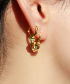 Minimalist French Retro Gold-Plated Heart Lock Ear Clip Earrings with Diamond Studs for Women - European and American Style