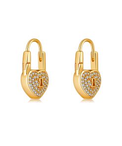 Minimalist French Retro Gold-Plated Heart Lock Ear Clip Earrings with Diamond Studs for Women - European and American Style