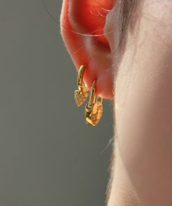 Minimalist French Retro Gold-Plated Heart Lock Ear Clip Earrings with Diamond Studs for Women - European and American Style