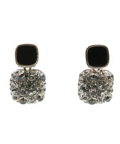 Minimalist Full Diamond Inlaid Square S925 Silver Needle Earrings - Sparkling Black Geometric Drop Earrings for Chic Style