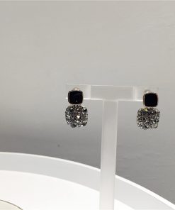 Minimalist Full Diamond Inlaid Square S925 Silver Needle Earrings - Sparkling Black Geometric Drop Earrings for Chic Style