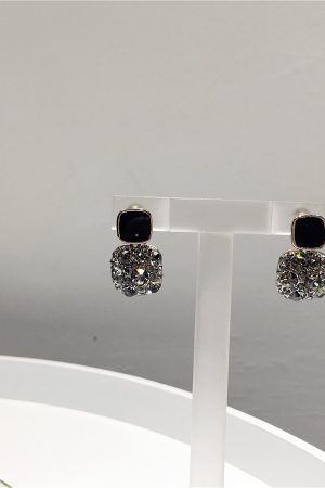 Minimalist Full Diamond Inlaid Square S925 Silver Needle Earrings - Sparkling Black Geometric Drop Earrings for Chic Style