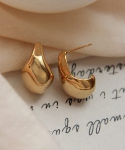 Minimalist Geometric Gold-Plated Silver Water Drop Earrings - Korean French Style, Hypoallergenic Design for Everyday Wear