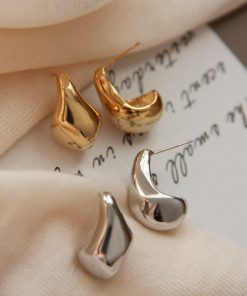 Minimalist Geometric Gold-Plated Silver Water Drop Earrings - Korean French Style, Hypoallergenic Design for Everyday Wear