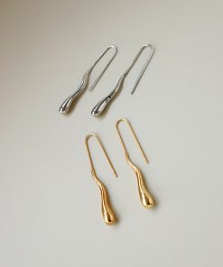 Minimalist Geometric Line Liquid Water Drop Earrings in Gold and Silver - Retro High-End Fashion Accessory for Versatile Looks