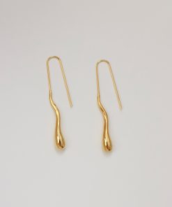 Minimalist Geometric Line Liquid Water Drop Earrings in Gold and Silver - Retro High-End Fashion Accessory for Versatile Looks