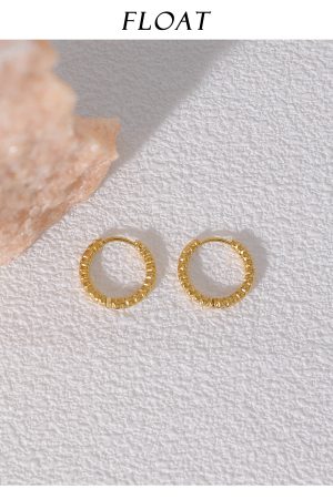 Minimalist Gold Hoop Earrings for Women - Floating Metal Texture Circle Design in Titanium Steel - French Ins Style