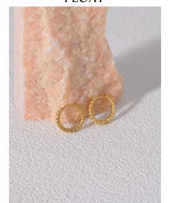 Minimalist Gold Hoop Earrings for Women - Floating Metal Texture Circle Design in Titanium Steel - French Ins Style