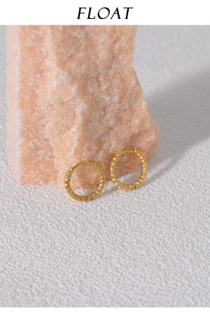 Minimalist Gold Hoop Earrings for Women - Floating Metal Texture Circle Design in Titanium Steel - French Ins Style
