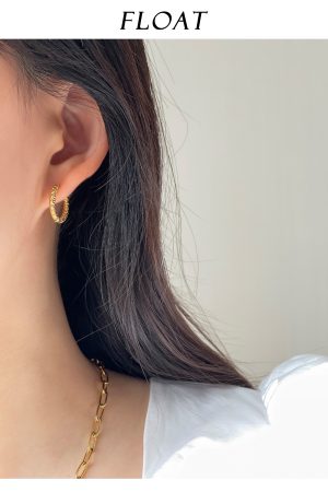 Minimalist Gold Hoop Earrings for Women - Floating Metal Texture Circle Design in Titanium Steel - French Ins Style