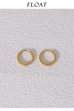 Minimalist Gold Hoop Earrings for Women - Floating Metal Texture Circle Design in Titanium Steel - French Ins Style
