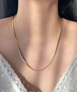 Minimalist Gold Long Necklace for Women - Versatile Snake Bone Flat Chain, Floating Design, Chic Everyday Accessory