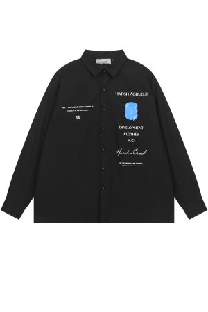 Minimalist High-End Typography Handwritten Long Sleeve Shirt - Loose Casual Street Style Fashion Trend